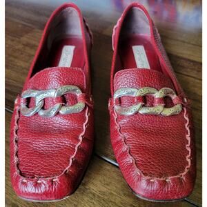 BRIGHTON Klee Made in Brazil Leather Slip on Loafer Chain Buckle Silver 7.5N